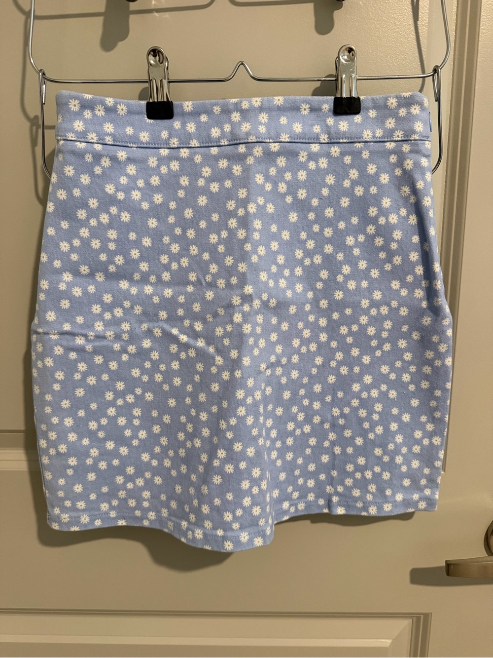 Light Blue Mini Skirt with White Daisy Print
